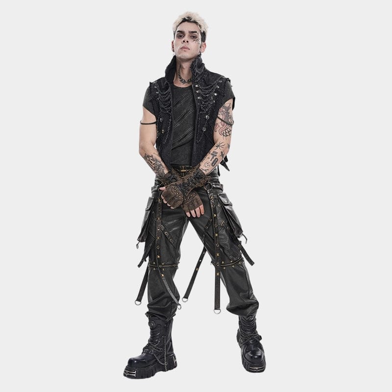 DEVIL FASHION Men's Punk Strappy Chained Unedged Vest