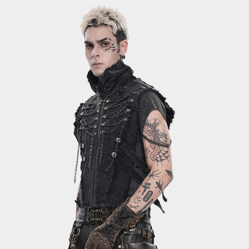 DEVIL FASHION Men's Punk Strappy Chained Unedged Vest