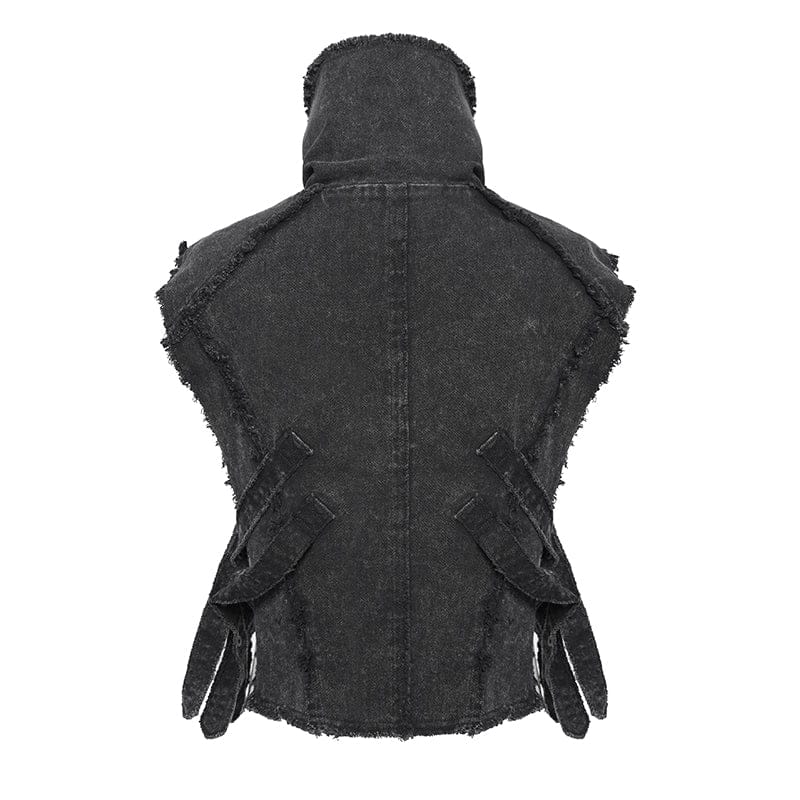 DEVIL FASHION Men's Punk Strappy Chained Unedged Vest