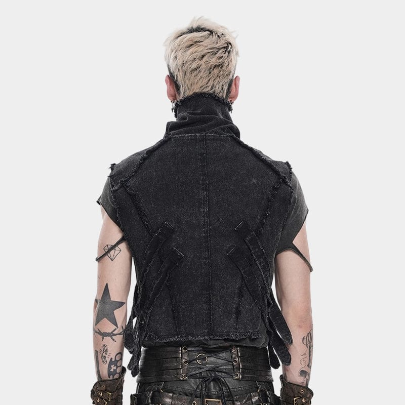 DEVIL FASHION Men's Punk Strappy Chained Unedged Vest