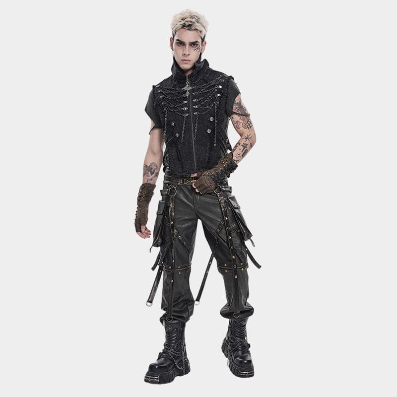 DEVIL FASHION Men's Punk Strappy Chained Unedged Vest