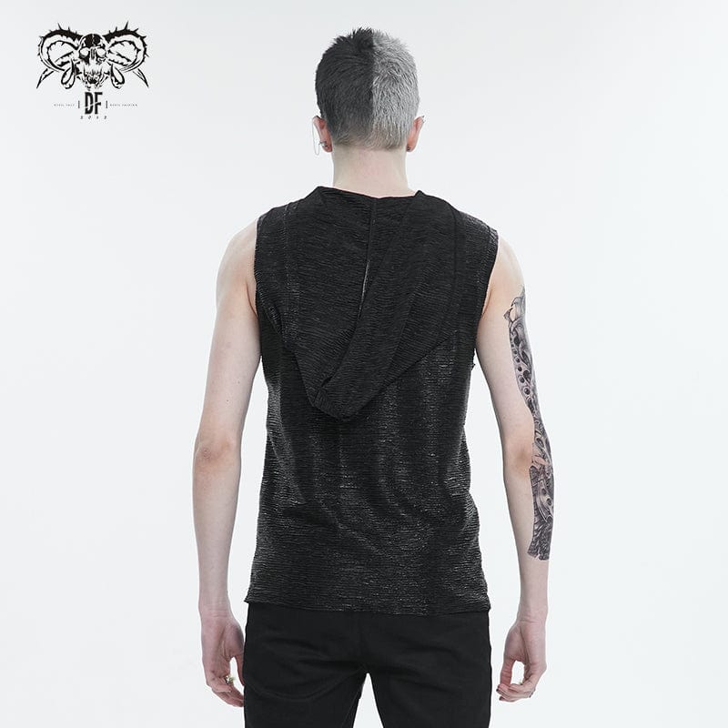 DEVIL FASHION Men's Punk Strappy Mesh Splice Vest with Hood