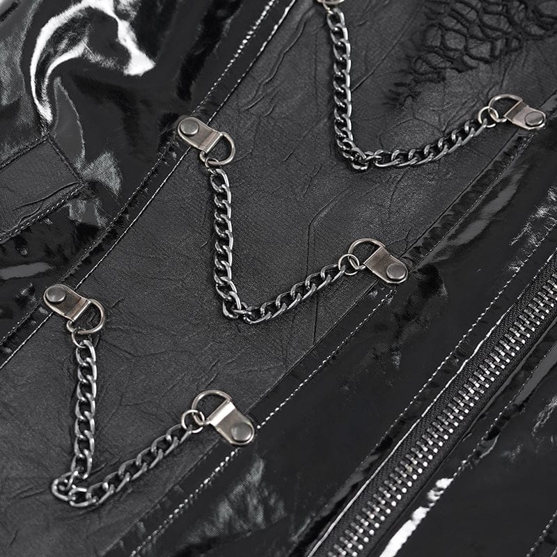 DEVIL FASHION Men's Punk Studded Chained Mesh Patchwork Vest