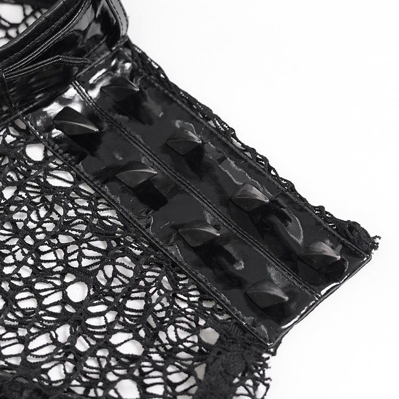 DEVIL FASHION Men's Punk Studded Chained Mesh Patchwork Vest