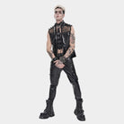 DEVIL FASHION Men's Punk Studded Chained Mesh Patchwork Vest
