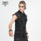 DEVIL FASHION Men's Punk Studded Distressed Unedged Vest