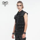 DEVIL FASHION Men's Punk Studded Distressed Unedged Vest