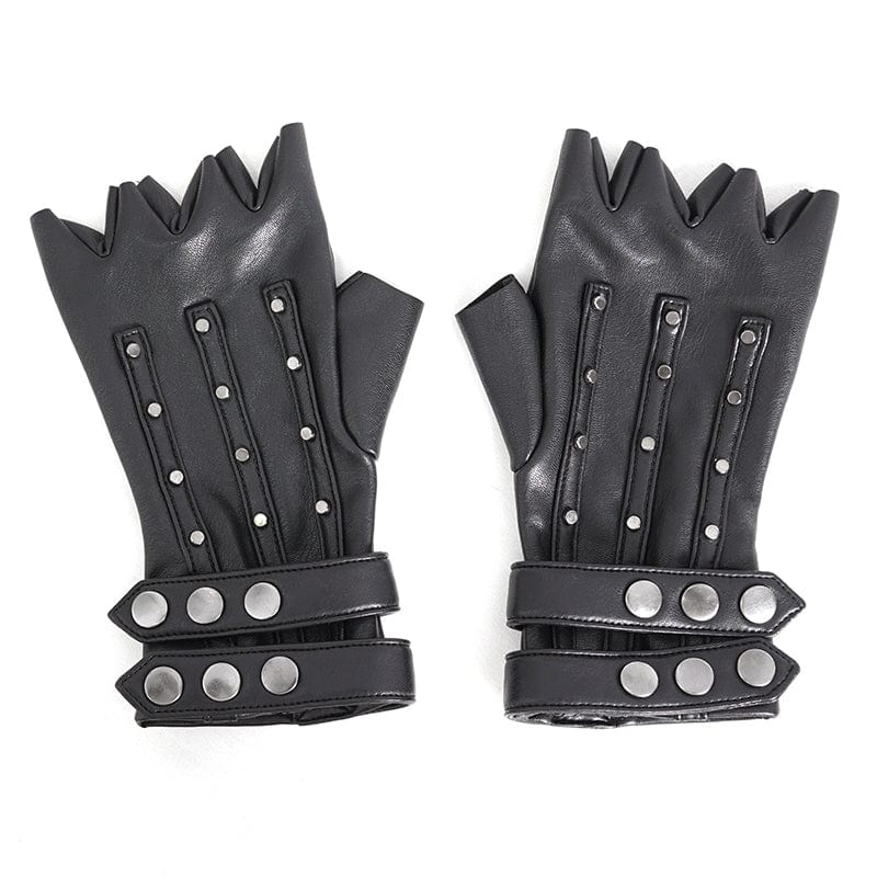 DEVIL FASHION Men's Punk Studded Faux Leather Half-finger Gloves