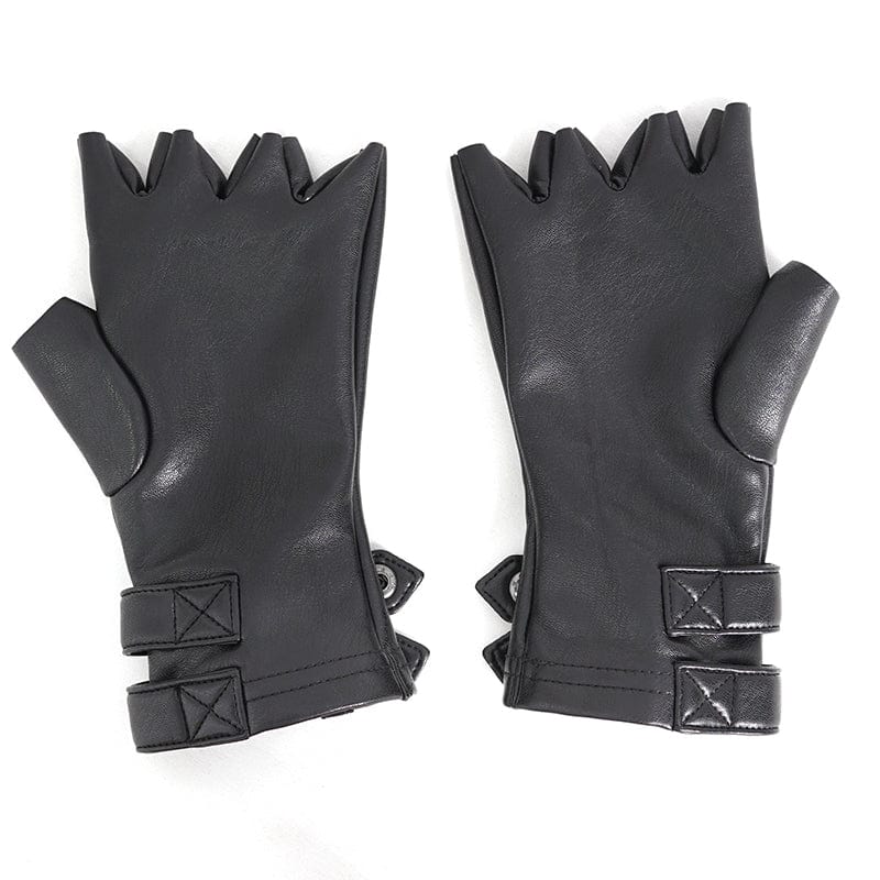 DEVIL FASHION Men's Punk Studded Faux Leather Half-finger Gloves