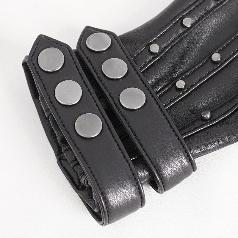 DEVIL FASHION Men's Punk Studded Faux Leather Half-finger Gloves