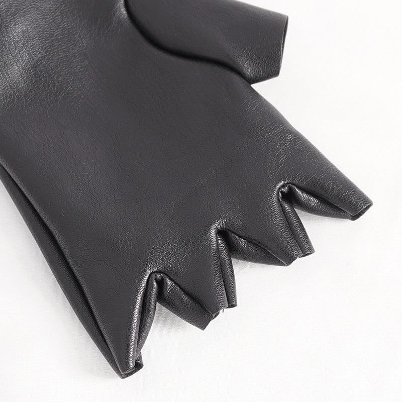 DEVIL FASHION Men's Punk Studded Faux Leather Half-finger Gloves