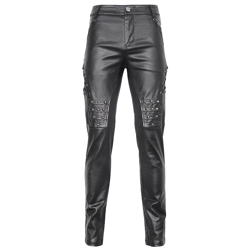 DEVIL FASHION Men's Punk Studded Lace-up Pants