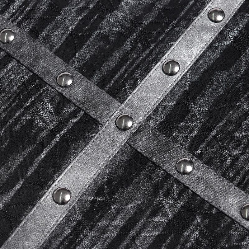 DEVIL FASHION Men's Punk Studded Mesh Splice Short Sleeved Top