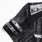 DEVIL FASHION Men's Punk Studded Mesh Splice Short Sleeved Top