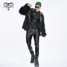 DEVIL FASHION Men's Punk Turn-down Collar Faux Fur Jacket