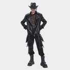 DEVIL FASHION Men's Punk Wide Lapel Collar Studded Biker Jacket
