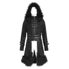 DEVIL FASHION Men's Punk Zip Stand Collar Hooded Coat with Detachable Belt