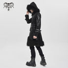 DEVIL FASHION Men's Punk Zip Stand Collar Hooded Coat with Detachable Belt