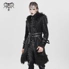 DEVIL FASHION Men's Punk Zip Stand Collar Hooded Coat with Detachable Belt