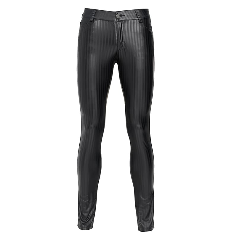 DEVIL FASHION Men's Skinny Punk Striped Trousers