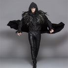 DEVIL FASHION Men's/Women's Goth Hooded Long Cloak With Feathered Collar
