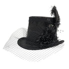 DEVIL FASHION Unisex Gothic Noir Floral Feather Top Hat with Net Veil