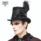 DEVIL FASHION Unisex Gothic Noir Floral Feather Top Hat with Net Veil