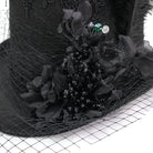 DEVIL FASHION Unisex Gothic Noir Floral Feather Top Hat with Net Veil