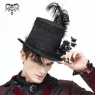 DEVIL FASHION Unisex Gothic Noir Floral Feather Top Hat with Net Veil