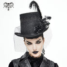 DEVIL FASHION Unisex Gothic Noir Floral Feather Top Hat with Net Veil