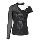 DEVIL FASHION Women's Goth Asymmetric T-Shirt With Skeleton Design