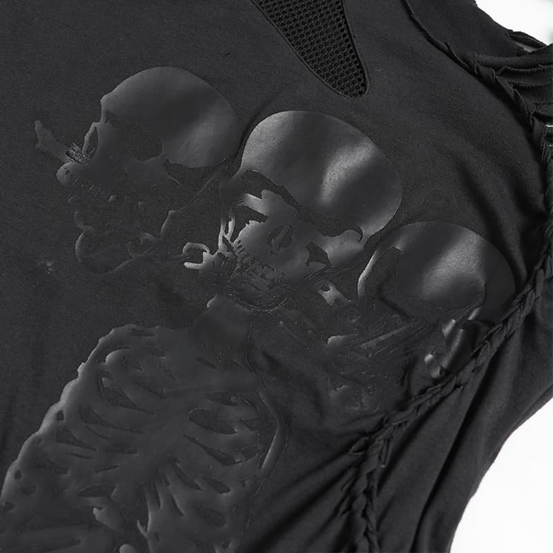 DEVIL FASHION Women's Goth Asymmetric T-Shirt With Skeleton Design