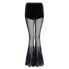 DEVIL FASHION Women's Goth Floral Lace Sheer Bell-bottoms