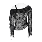 DEVIL FASHION Women's Gothic Asymmetric Floral Cobweb Mesh Top