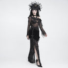DEVIL FASHION Women's Gothic Asymmetric Floral Cobweb Mesh Top