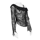 DEVIL FASHION Women's Gothic Asymmetric Floral Cobweb Mesh Top