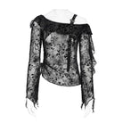 DEVIL FASHION Women's Gothic Asymmetric Floral Cobweb Mesh Top