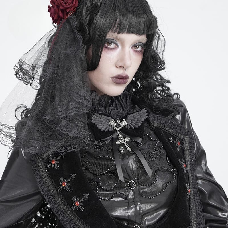 DEVIL FASHION Women's Gothic Bat Cross Bowknot Hairpin Neckwear