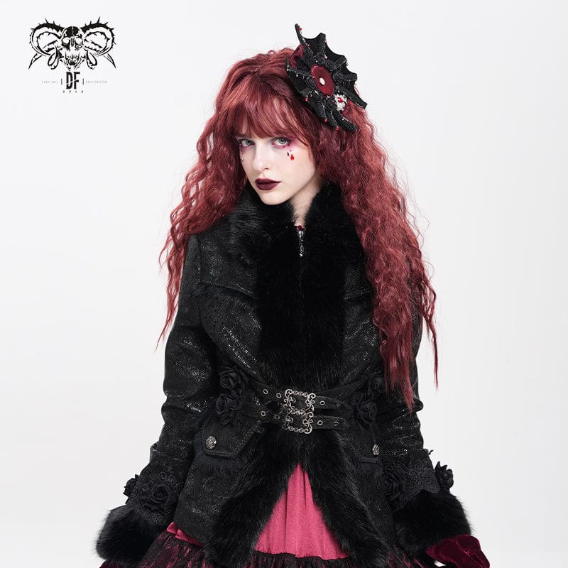 DEVIL FASHION Women's Gothic Bat Rose Cross Hair Clip Badge Holder