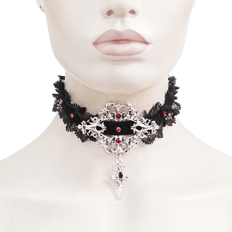 DEVIL FASHION Women's Gothic Beaded Lace Hem Necklace