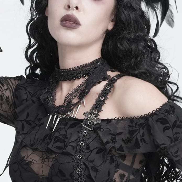 DEVIL FASHION Women's Gothic Beaded Rivets Layered Choker