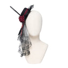 DEVIL FASHION Women's Gothic Beaded Rose Tulle Veil Mini Top Hat