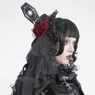 DEVIL FASHION Women's Gothic Beaded Rose Tulle Veil Mini Top Hat