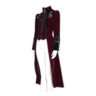 DEVIL FASHION Women's Gothic Beaded Trim Buckle Strap Zip Jacket Red