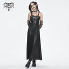 DEVIL FASHION Women's Gothic Buckle Strap Eyelets Maxi Dress