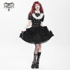 DEVIL FASHION Women's Gothic Buckle Strap Multilayer Hem Skirt Black