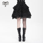 DEVIL FASHION Women's Gothic Buckle Strap Multilayer Hem Skirt Black