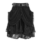 DEVIL FASHION Women's Gothic Buckle Strap Multilayer Hem Skirt Black