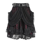 DEVIL FASHION Women's Gothic Buckle Strap Multilayer Hem Skirt Red