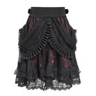 DEVIL FASHION Women's Gothic Buckle Strap Multilayer Hem Skirt Red